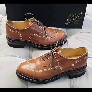 The Office Of Angela Scott Mr. Leopold Brown Leather Loafer Womens Shoe 36.5 6.5